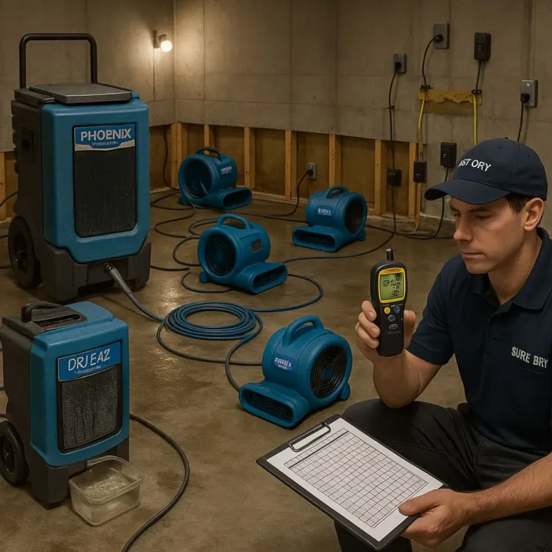 Structural Drying and Dehumidification process in Huntington, TX